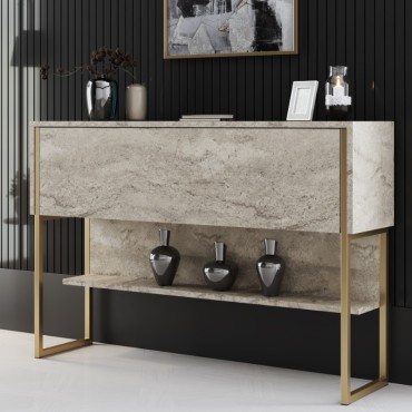 Μπουφές Luxe Megapap χρώμα travertine - χρυσό 120x30x80cm 1 τεμ.