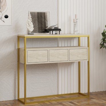 Κονσόλα Guarda Megapap χρώμα μπεζ travertine - χρυσό 100x29x90cm 1 τεμ.