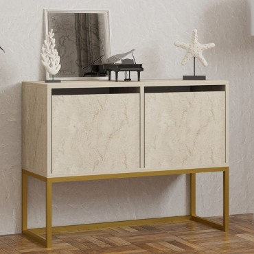 Κονσόλα - Μπουφές Zermat Megapap χρώμα μπεζ travertine - χρυσό 90x34x70cm 1 τεμ.