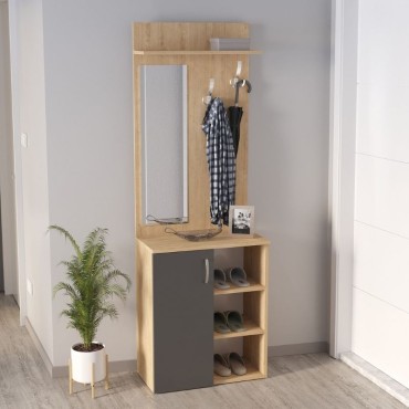 Έπιπλο εισόδου Norva Megapap χρώμα sapphire oak - ανθρακί 67,8x36,3x200,6cm 1 τεμ.
