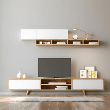 Σύνθεση τηλεόρασης Serine Megapap χρώμα λευκό - sapphire oak 170x37x45cm 1 τεμ.