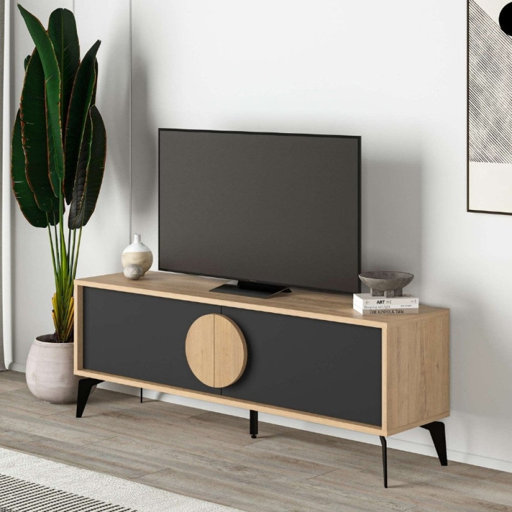 Έπιπλο τηλεόρασης Gora Megapap χρώμα sapphire oak - silky black 140x35,6x51cm 1 τεμ.