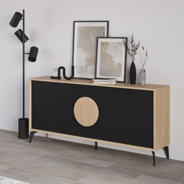 Μπουφές Gora Megapap χρώμα sapphire oak - silky black 180x40x82cm 1 τεμ.