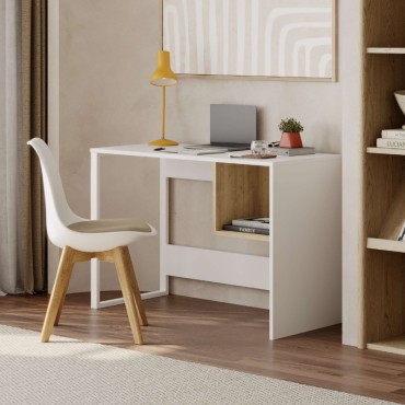 Γραφείο εργασίας Cubo Megapap χρώμα λευκό - sapphire oak 110x50x75cm 1 τεμ.