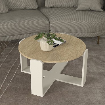 Τραπεζάκι σαλονιού Rebel Megapap χρώμα rota oak - sandstone 70x38cm 1 τεμ.