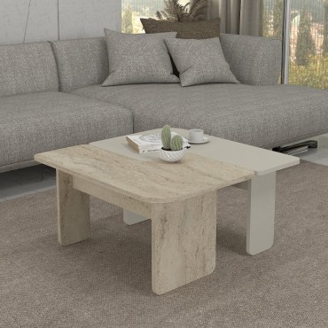 Τραπεζάκι σαλονιού σετ 2 τεμ. Sevilla Megapap χρώμα sandstone - travertine 75x75x37,4cm