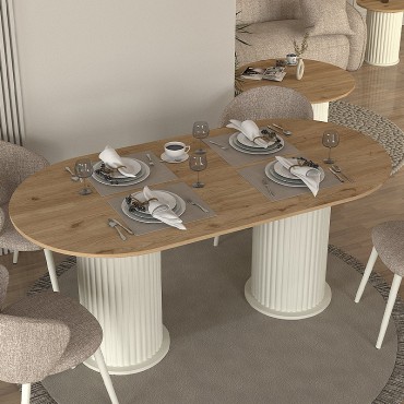 Τραπέζι Bohema Megapap χρώμα ivory - sepet oak 180x90x77,7cm 1 τεμ.