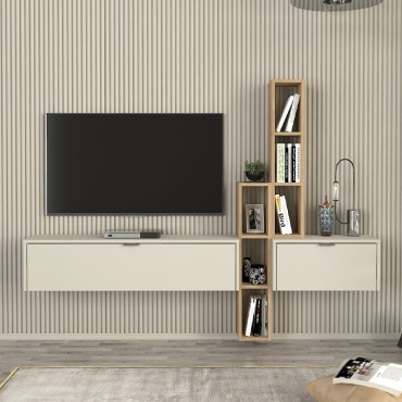 Σύνθεση τηλεόρασης επιτοίχια Edgar χρώμα sandstone - sepet oak 198,4x29,6x148,5cm 1 τεμ.