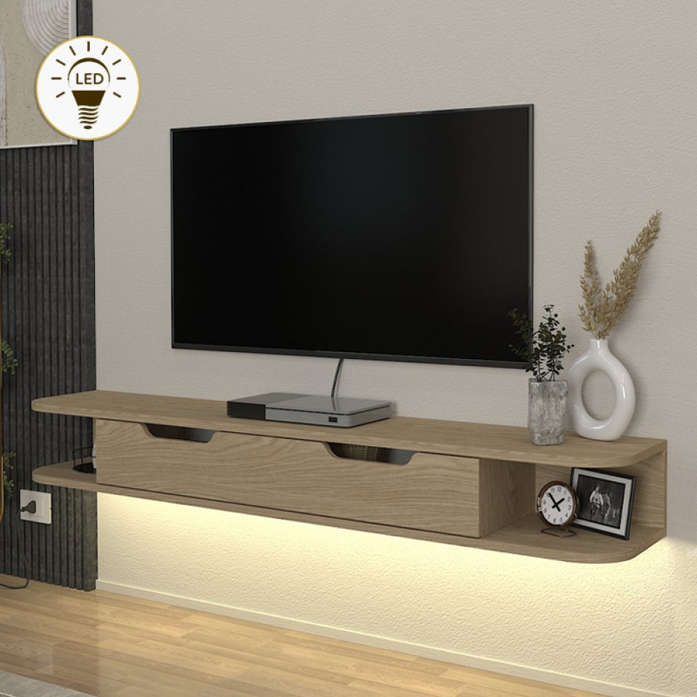 Έπιπλο τηλεόρασης επιτοίχιο Noland Megapap με LED χρώμα rota oak 150x35x19,2cm 1 τεμ. Έπιπλο τηλεόρασης επιτοίχιο Noland Megapap με LED χρώμα rota oak 150x35x19,2cm 1 τεμ.