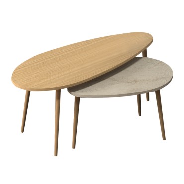 Τραπεζάκι σαλονιού σετ 2 τεμ. Elips Megapap χρώμα oak - travertine 116x46x46cm - 116x46x46cm