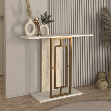 Κονσόλα Alderas Megapap χρώμα λευκό - travertine - χρυσό 90x29,6x76,8cm 1 τεμ.