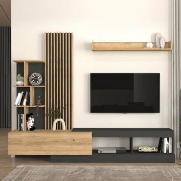 Σύνθεση τηλεόρασης Vermont Megapap χρώμα ανθρακί - sepet oak 240x40x192cm 1 τεμ.