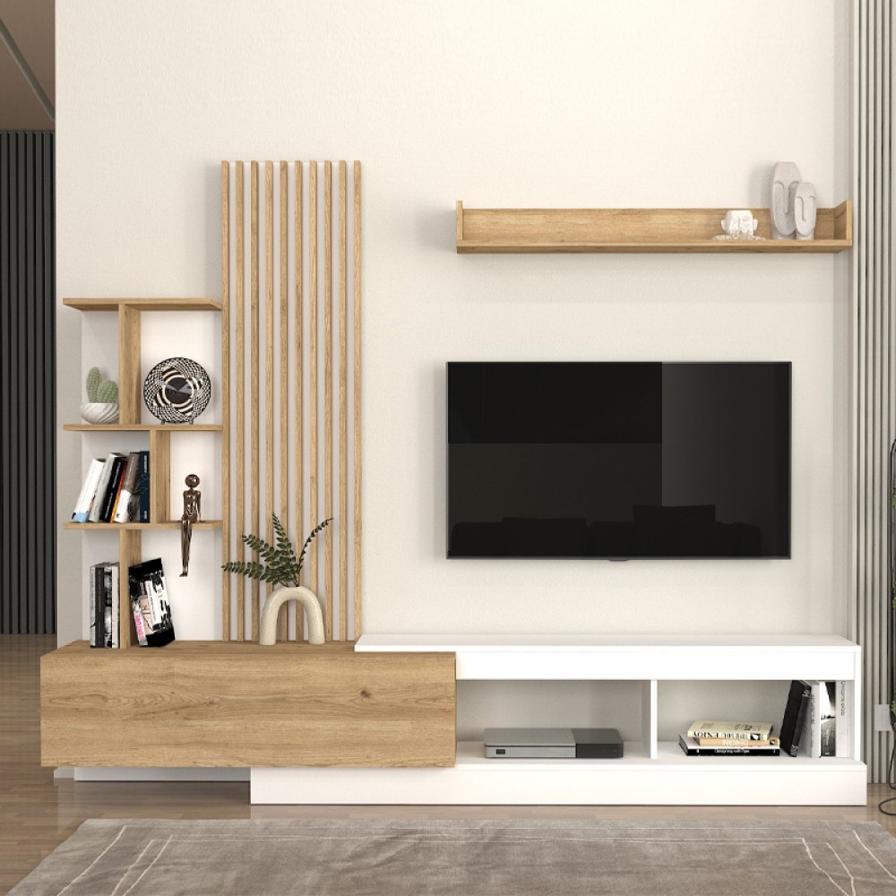 Σύνθεση τηλεόρασης Vermont Megapap χρώμα λευκό - sepet oak 240x40x192cm 1 τεμ.