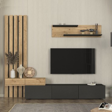Σύνθεση τηλεόρασης Rosaline Megapap χρώμα ανθρακί - sepet oak 233x31,3x196,8cm 1 τεμ.