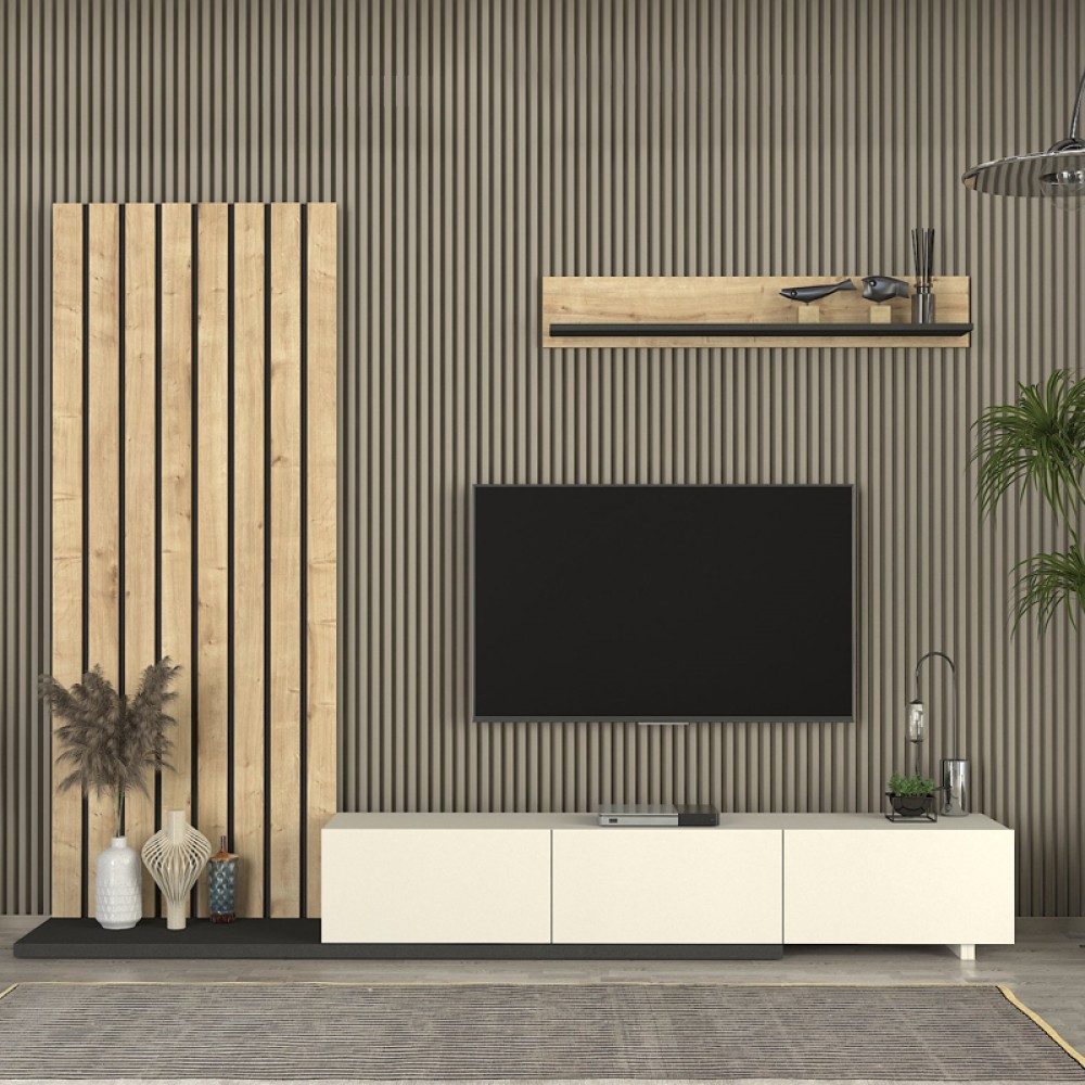 Σύνθεση τηλεόρασης Nagini Megapap χρώμα ivory - sapphire oak - ανθρακί 260x39,4x203,6cm 1 τεμ. Σύνθεση τηλεόρασης Nagini Megapap χρώμα ivory - sapphire oak - ανθρακί 260x39,4x203,6cm 1 τεμ.