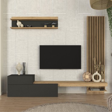Σύνθεση τηλεόρασης Dumont Megapap χρώμα ανθρακί - sepet oak 240x36,8x200cm 1 τεμ.