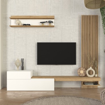 Σύνθεση τηλεόρασης Dumont Megapap χρώμα λευκό - sepet oak 240x36,8x200cm 1 τεμ.