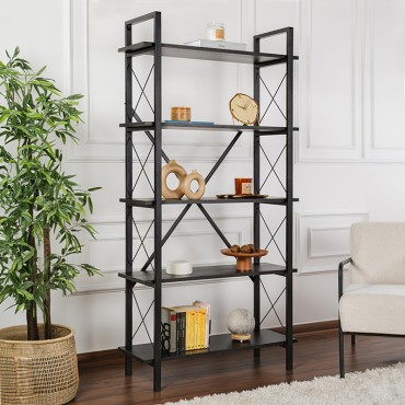 Βιβλιοθήκη Elysian Megapap χρώμα black wood 90x33,5x180cm 1 τεμ.
