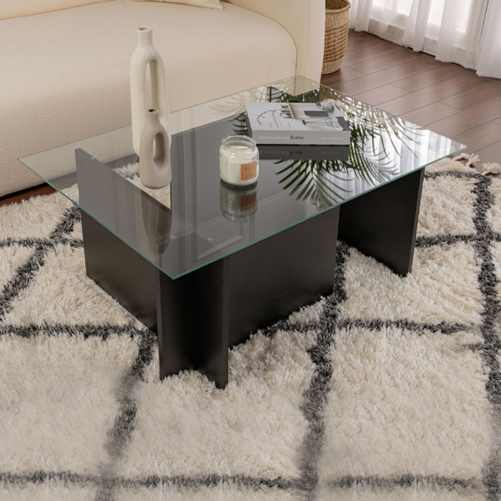 Τραπεζάκι σαλονιού Vetrino Megapap γυάλινο χρώμα black wood 105x65x40cm 1 τεμ. Τραπεζάκι σαλονιού Vetrino Megapap γυάλινο χρώμα black wood 105x65x40cm 1 τεμ.