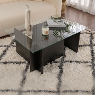 Τραπεζάκι σαλονιού Vetrino Megapap γυάλινο χρώμα black wood 105x65x40cm 1 τεμ.