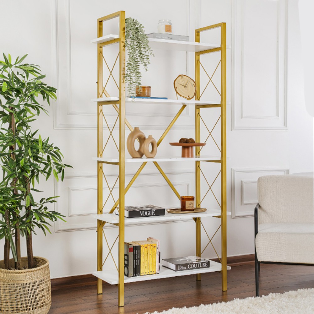 Βιβλιοθήκη Elysian Megapap χρώμα λευκό - χρυσό 90x33,5x180cm 1 τεμ.