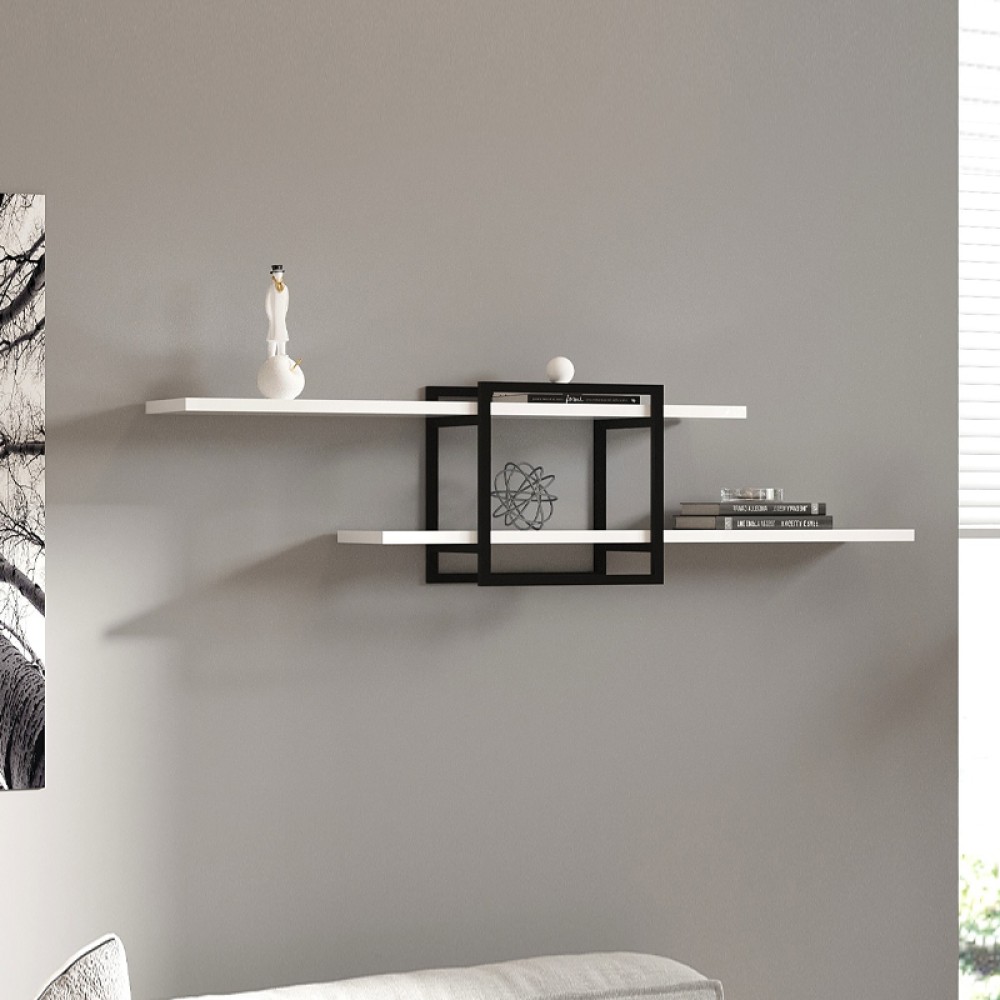 Ραφιέρα τοίχου Mone Megapap χρώμα λευκό - μαύρο 120x18x30cm 1 τεμ.