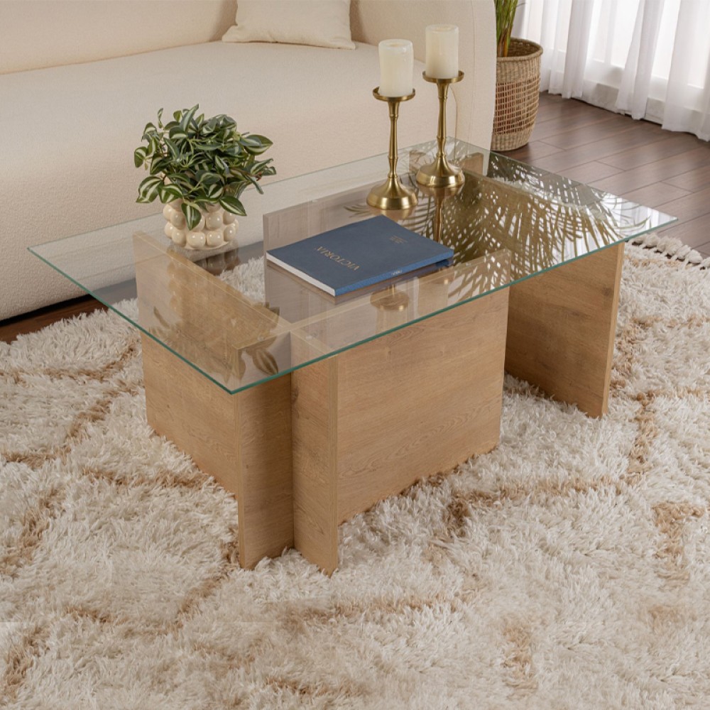 Τραπεζάκι σαλονιού Vetrino Megapap γυάλινο χρώμα honey oak 105x65x40cm 1 τεμ. Τραπεζάκι σαλονιού Vetrino Megapap γυάλινο χρώμα honey oak 105x65x40cm 1 τεμ.