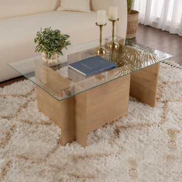 Τραπεζάκι σαλονιού Vetrino Megapap γυάλινο χρώμα honey oak 105x65x40cm 1 τεμ.