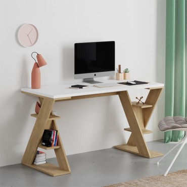 Γραφείο εργασίας Papillon Megapap χρώμα sapphire oak - λευκό 137x60x75εκ 1 τεμ.