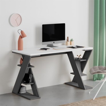 Γραφείο εργασίας Papillon Megapap χρώμα ανθρακί - λευκό 137x60x75εκ 1 τεμ.