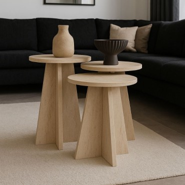 Τραπεζάκι βοηθητικό σετ 3 τεμ. Podel Megapap χρώμα travertine 29,6x52,1cm