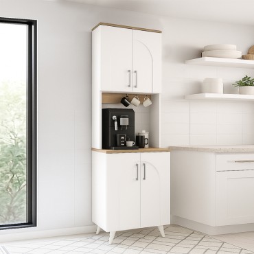 Έπιπλο κουζίνας Kalira 2 Megapap χρώμα λευκό - rota oak 60x40x196cm 1 τεμ.