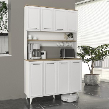 Έπιπλο κουζίνας Potter 4 Megapap χρώμα λευκό - rota oak 120x40x196,1cm 1 τεμ.