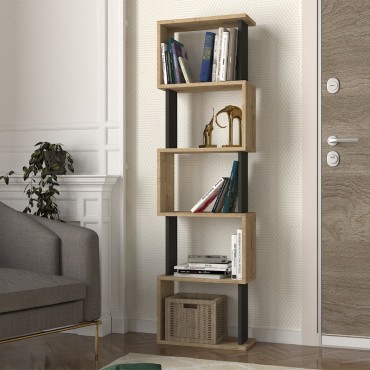 Βιβλιοθήκη Alvina Megapap χρώμα sapphire oak - ανθρακί 45x19,6x158,8cm 1 τεμ.