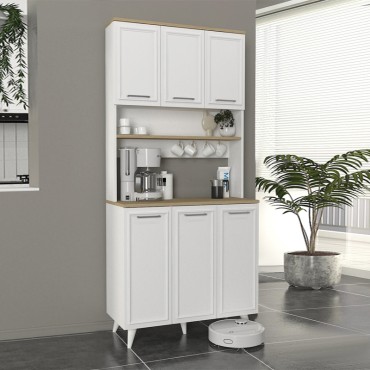 Έπιπλο κουζίνας Potter 3 Megapap χρώμα λευκό - rota oak 90x40x196,1cm 1 τεμ.