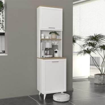 Έπιπλο κουζίνας Potter 1 Megapap χρώμα λευκό - rota oak 53,4x39,6x196,1cm 1 τεμ.
