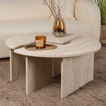 Τραπεζάκι σαλονιού σετ 2 τεμ. Moira Megapap χρώμα travertine 90x41cm