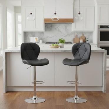 Σκαμπό μπαρ Dolores Megapap με ρυθμιζόμενο ύψος PU μαύρο - βάση χρωμίου 45,5x38x89/109cm