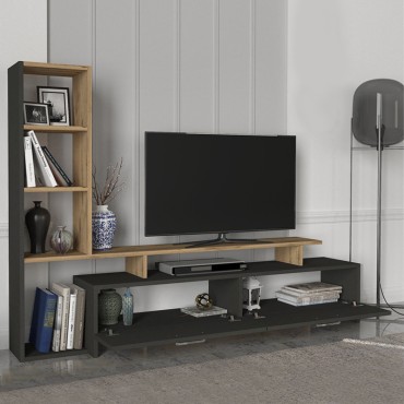 Σύνθεση τηλεόρασης Simal Megapap με LED χρώμα ανθρακί - sepet oak 168,2x31,3x120cm 1 τεμ.