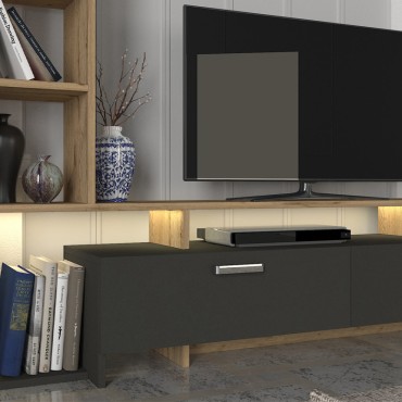 Σύνθεση τηλεόρασης Simal Megapap με LED χρώμα ανθρακί - sepet oak 168,2x31,3x120cm 1 τεμ.