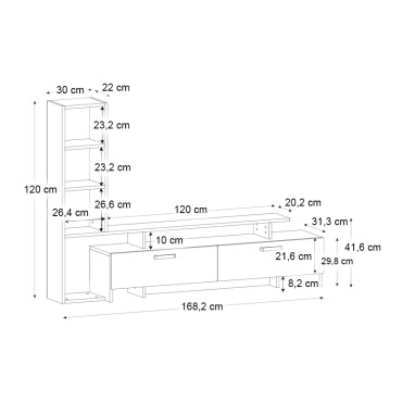 Σύνθεση τηλεόρασης Simal Megapap με LED χρώμα ανθρακί - sepet oak 168,2x31,3x120cm 1 τεμ.