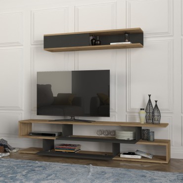Σύνθεση τηλεόρασης Manet Megapap με LED χρώμα sepet oak - ανθρακί 180x29,5x39cm 1 τεμ.