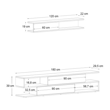 Σύνθεση τηλεόρασης Manet Megapap με LED χρώμα sepet oak - ανθρακί 180x29,5x39cm 1 τεμ.