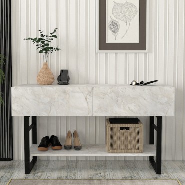 Κονσόλα Aron Megapap χρώμα λευκό εφέ μαρμάρου 138,8x41x75,7cm 1 τεμ.