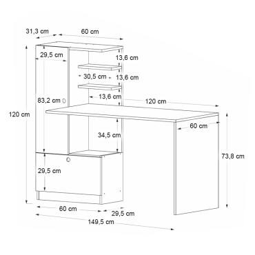 Γραφείο εργασίας Domingo Megapap χρώμα καρυδί 149,5x60x120cm 1 τεμ.