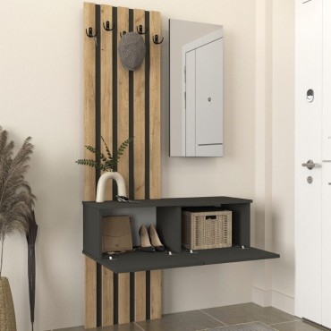 Έπιπλο εισόδου Kanso Megapap χρώμα ανθρακί - sepet oak 100x35x196,7cm 1 τεμ.