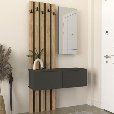 Έπιπλο εισόδου Kanso Megapap χρώμα ανθρακί - sepet oak 100x35x196,7cm 1 τεμ.