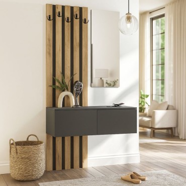 Έπιπλο εισόδου Kanso Megapap χρώμα ανθρακί - sepet oak 100x35x196,7cm 1 τεμ.