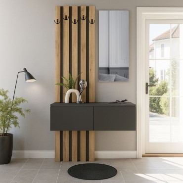 Έπιπλο εισόδου Kanso Megapap χρώμα ανθρακί - sepet oak 100x35x196,7cm 1 τεμ.