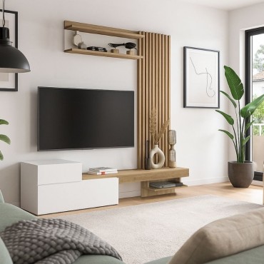 Σύνθεση τηλεόρασης Dumont Megapap χρώμα λευκό - sepet oak 180x36,8x200cm 1 τεμ.